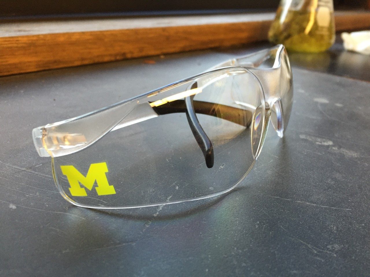 Lab goggles on a table
