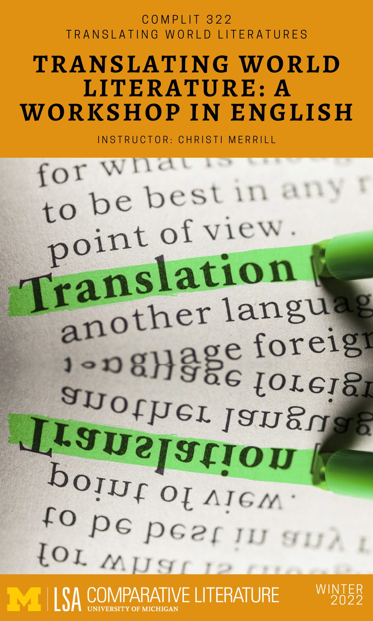 322: Translating World Literature: A Workshop in English