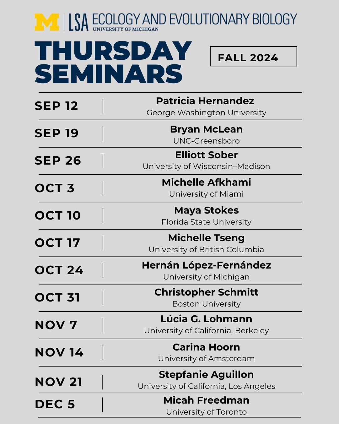 Thursday Seminar Series Schedule for Fall 2024