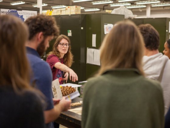 EEB Ph.D. student Raquel Pizzardo presents during a BIO 173 tour. Photo courtesy of Kyle Lough.