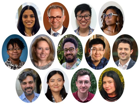 composite graphic comprised of the headshots of the 13 Eisenberg Institute fellows for 2024-25