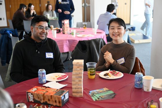 two students are enjoying their conversation 