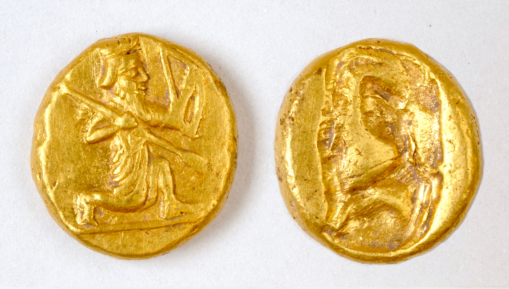 Persian gold coins that were discovered at site of Ancient Greek city in Turkey.