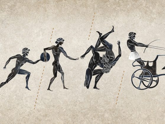 Drawings of four athletic events in the ancient Olympics