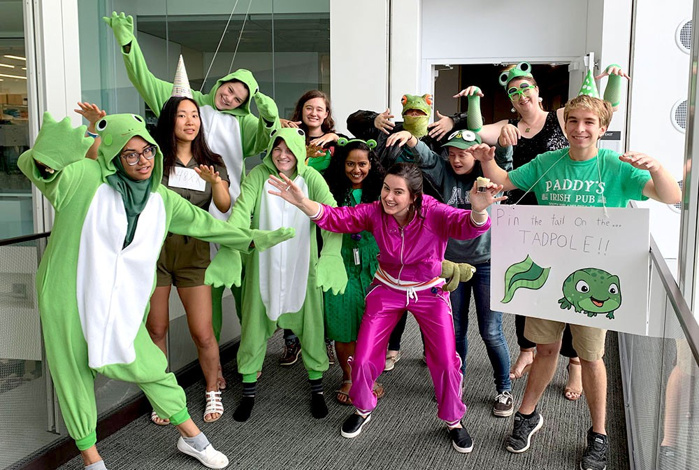 Lab members dressed up as frogs for Spirit Week