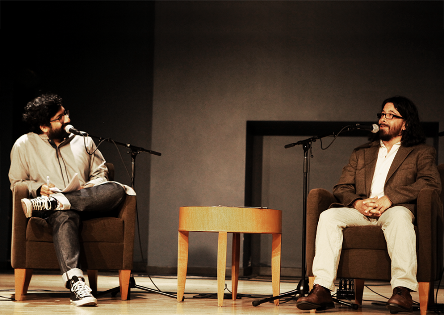 Saladin Ahmed (right) onstage with See Something, Say Something host Ahmed Ali Akbar.
