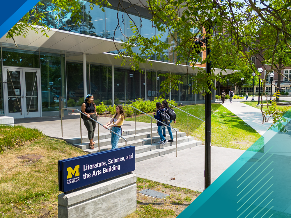 Students standing outside of the LSA building.