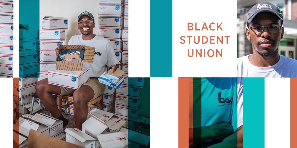  LSA student Thomas Vance assembles care packages for members of the Black Student Union.