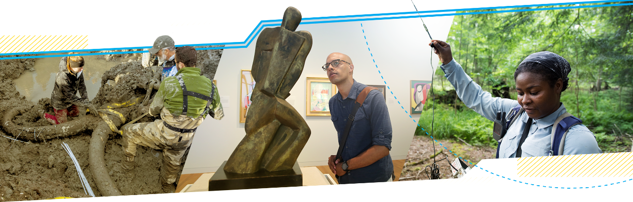 Students exploring the liberal through work, art appreciation, and field research.