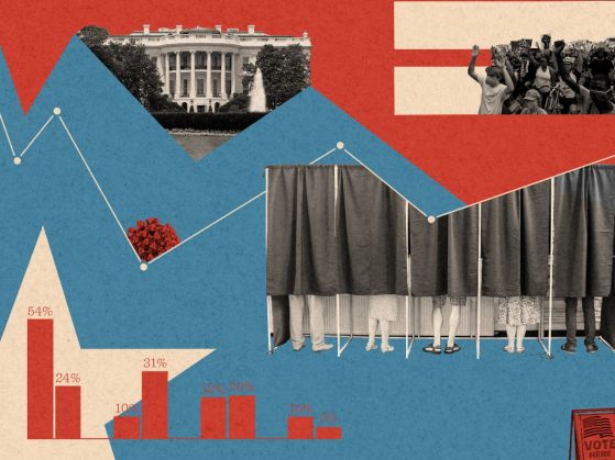 A decorative collage with elements featuring American politics.