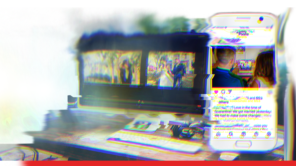 Image of a desktop computer screen and a mobile phone that are becoming fuzzy at the edges. 