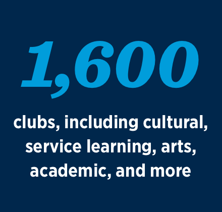 1,600 clubs, including cultural, service learning, arts, academic, and more