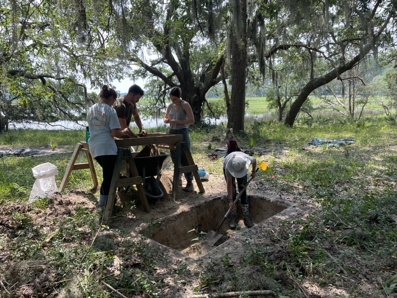 Students excavating at an archaeological site in South Carolina