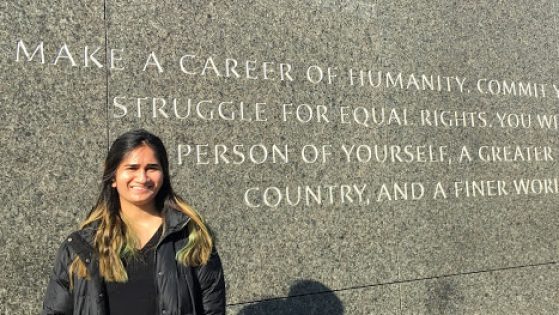 MIW student Lorraine Furtado at the Martin Luther King Jr. Memorial in Washington, D.C.