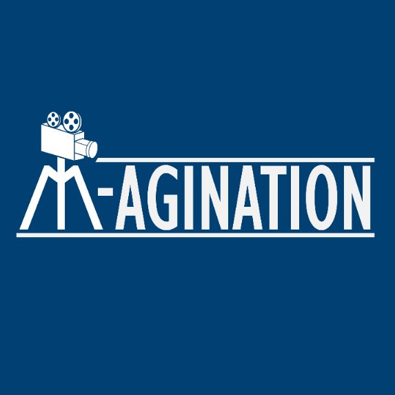 M-agination log in a blue block