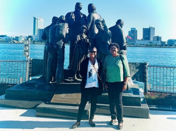 Dr. Shanti Venetiaan and Denice Gravenstijn at the Underground Railroad memorial, Detroit