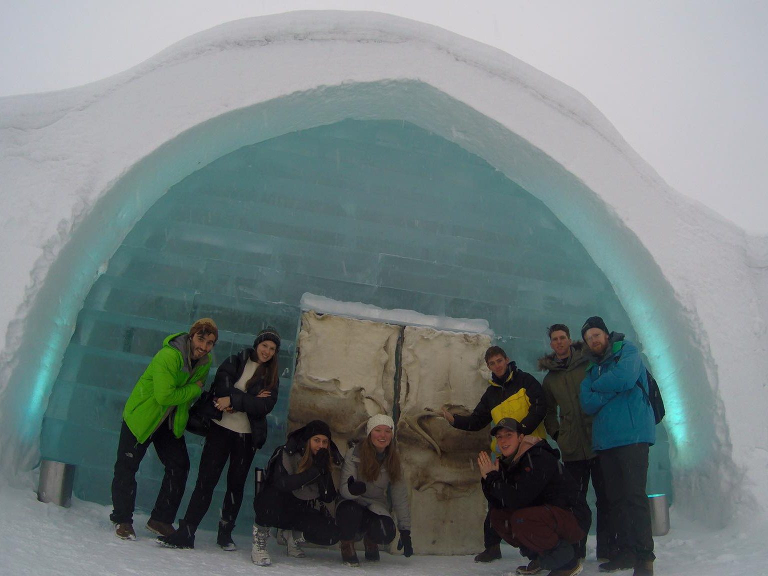 Connor Genther and friends at the Icehotel, Jukkasjärvi