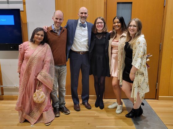 GSP staff Nita Shah, Patricio Provenco O’Donoghue , Benjie Peters, Clary Baudraz, Shiksha Sneha, and Sarah Sujkowski smile together at the Spring Gala