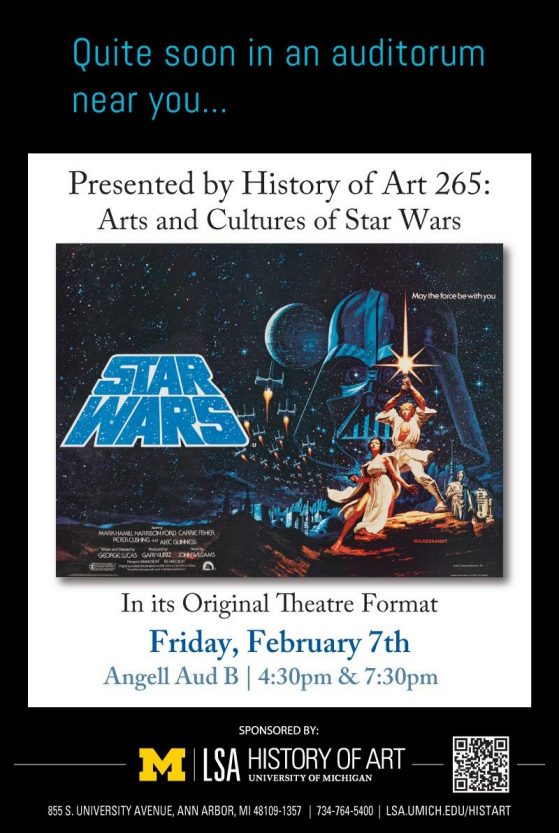  A poster promoting the showing of the original Star Wars movie for a course