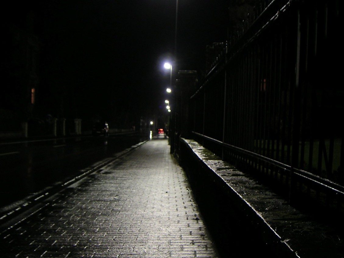 Dark and rainy street.