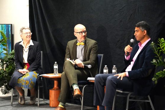 (from left to right) Professors Deborah Dash Moore, Eric Covey, and Mostafa Hussein deliver the 2025 Padnos Lecture