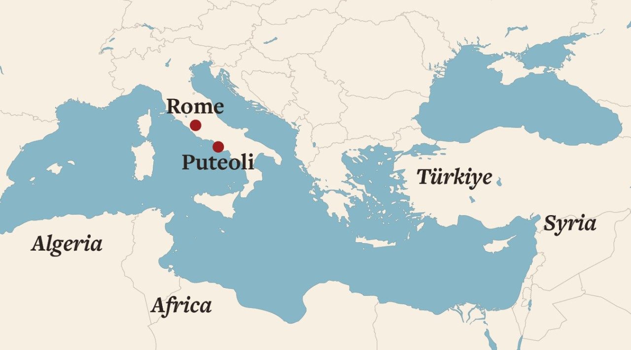 Map of the Mediterranean, Middle East, and North Africa.