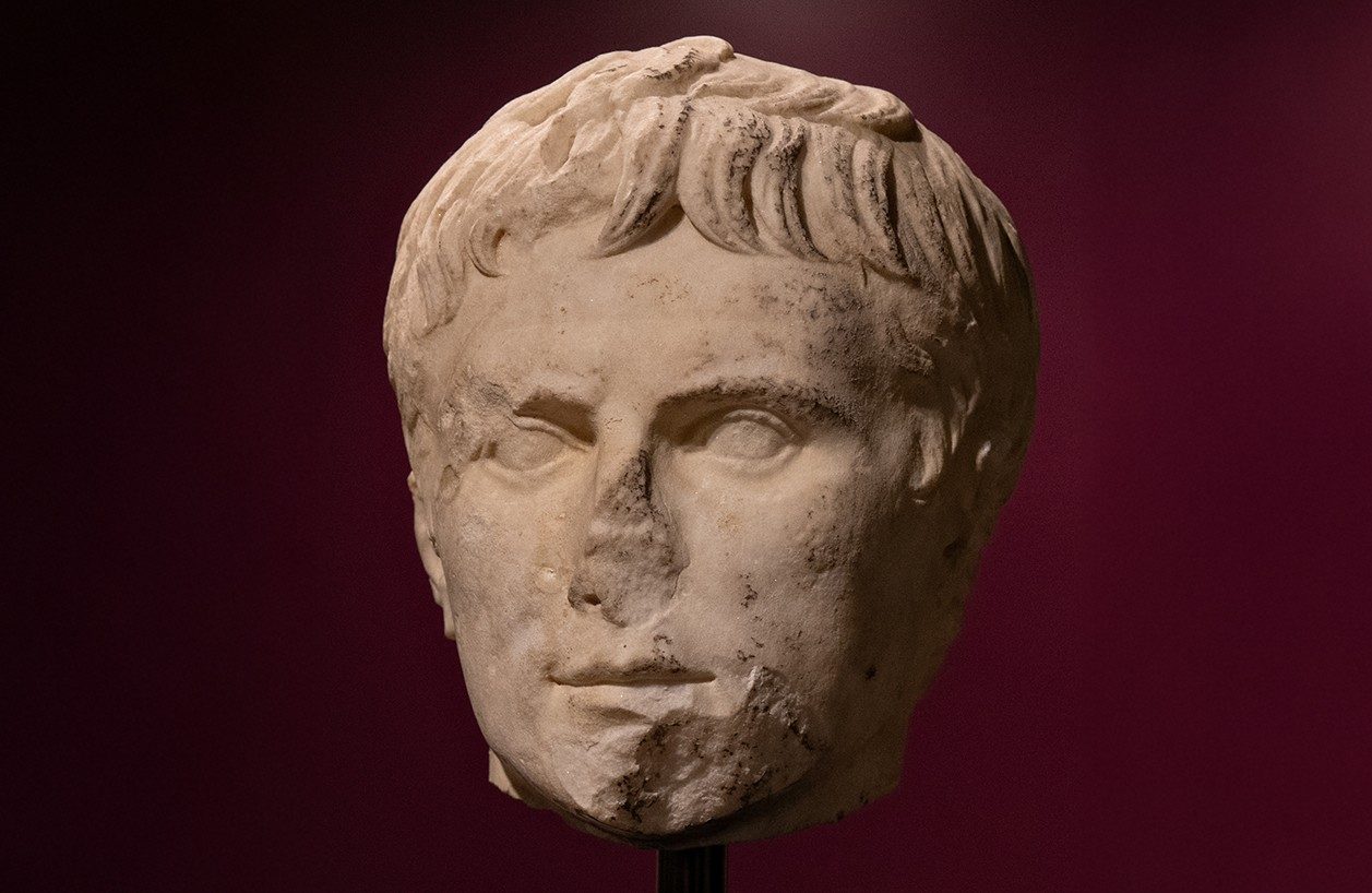 White marble head of the Roman emperor Augustus.