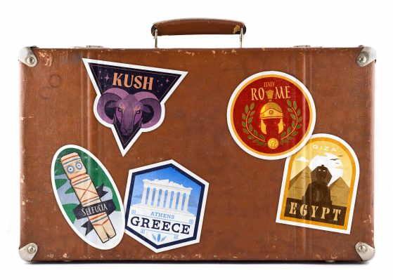 graphic of a suitcase with travel stickers