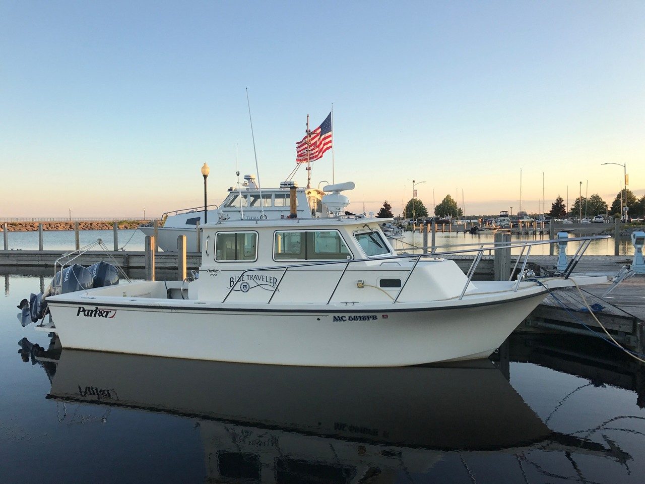 The vessel Blue Traveler docked.