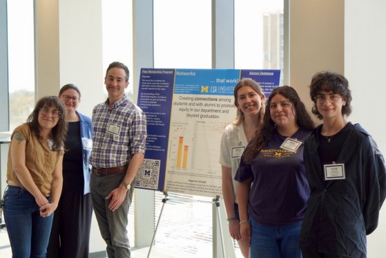 Natasha Abner, Jennifer Nyugen, Ezra Keshet, Ashley Troyer, Emily Castaneda-Espinoza & James Baybaş in Front of DATET Poster
