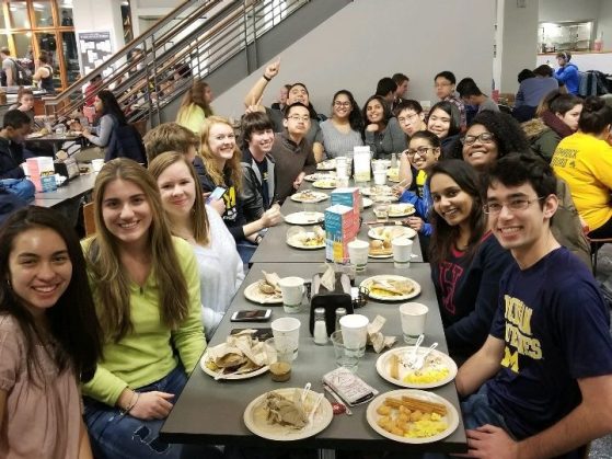 Students eating together in the dining hall