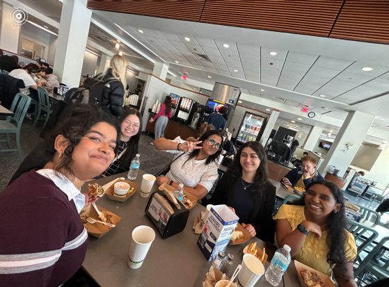 Picture depicting Sriya (left) and Her MRADS Friends at Mosher-Jordan Dining Hall
