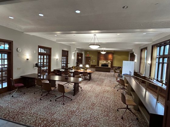 A picture of the Mosher Lounge in Mosher-Jordan Hall.