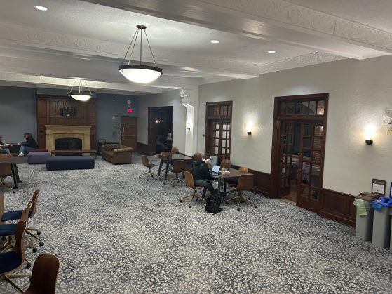 A picture of the Jordan Lounge in Mosher-Jordan Hall.