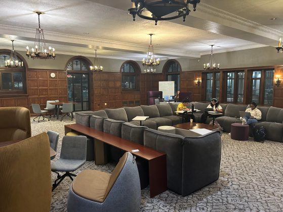 A picture of the Jordan Living Room in Mosher-Jordan Hall.