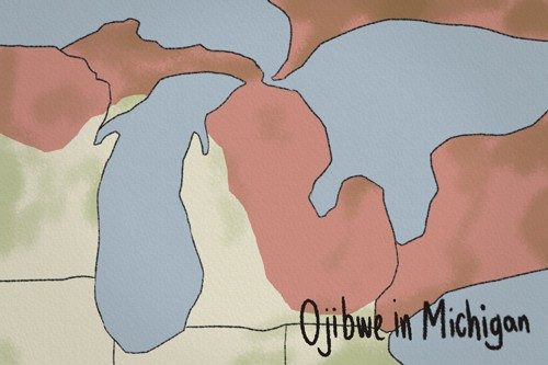 Map of the Ojibwe tribe in the great lakes areea