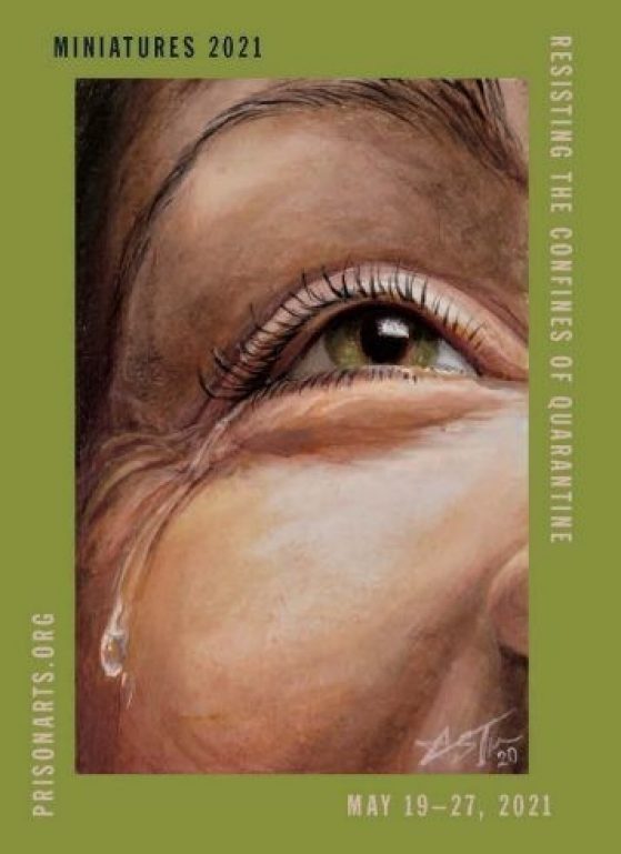 Closeup artwork of a person's eye, with expressive emotion and a tear falling out of the corner