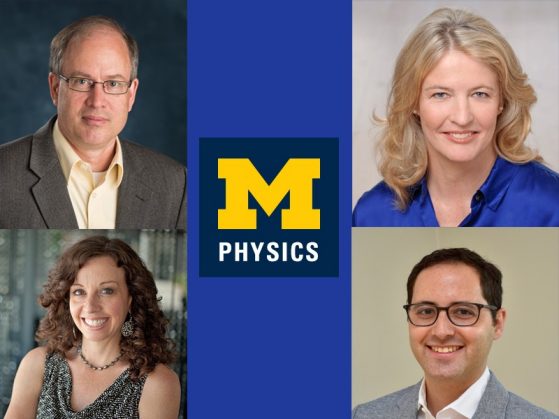 Steven Cundiff, Katherine Freese, Sharon Glotzer, Jordan Horowitz, and U-M physics logo