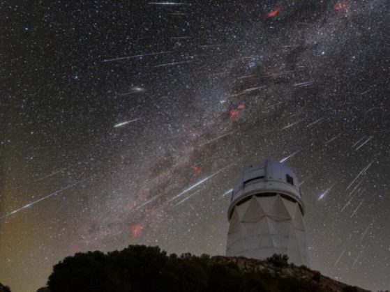 The Mayall Telescope during the 2023 Geminid meteor shower.