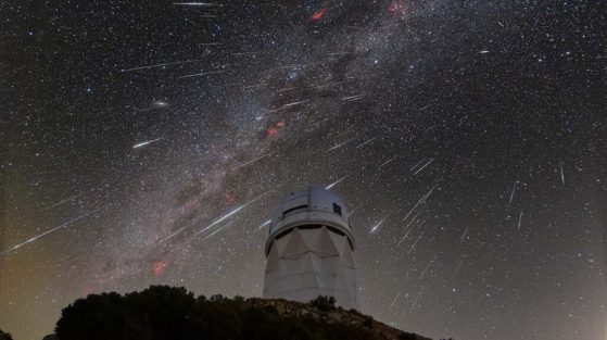 The Mayall Telescope during the 2023 Geminid meteor shower.