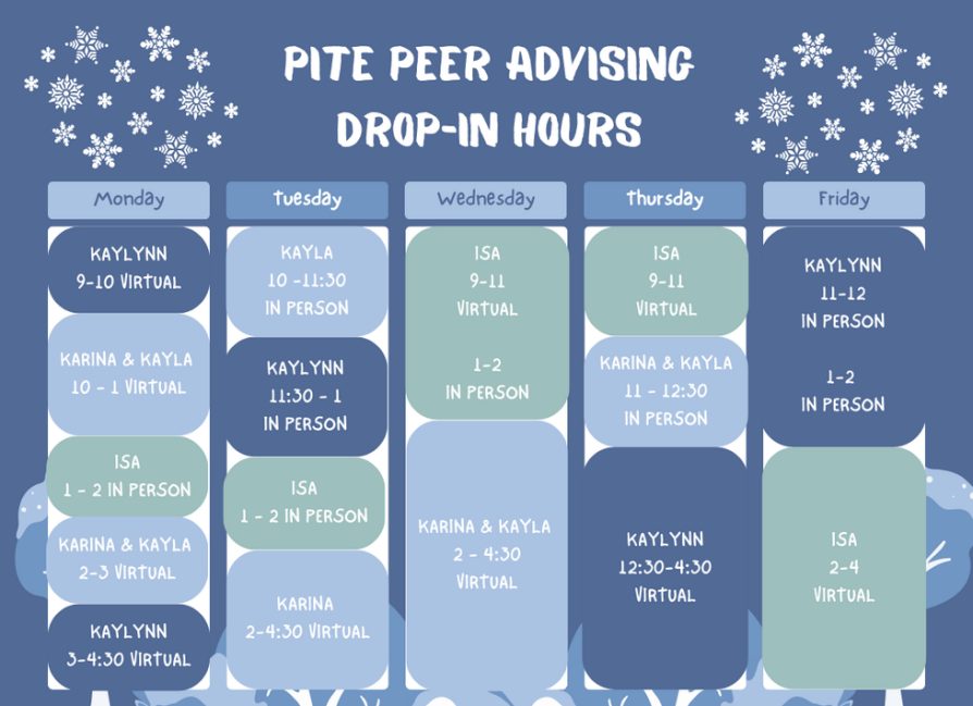 PitE Peer Advising Winter 2025 Drop-In Schedule
