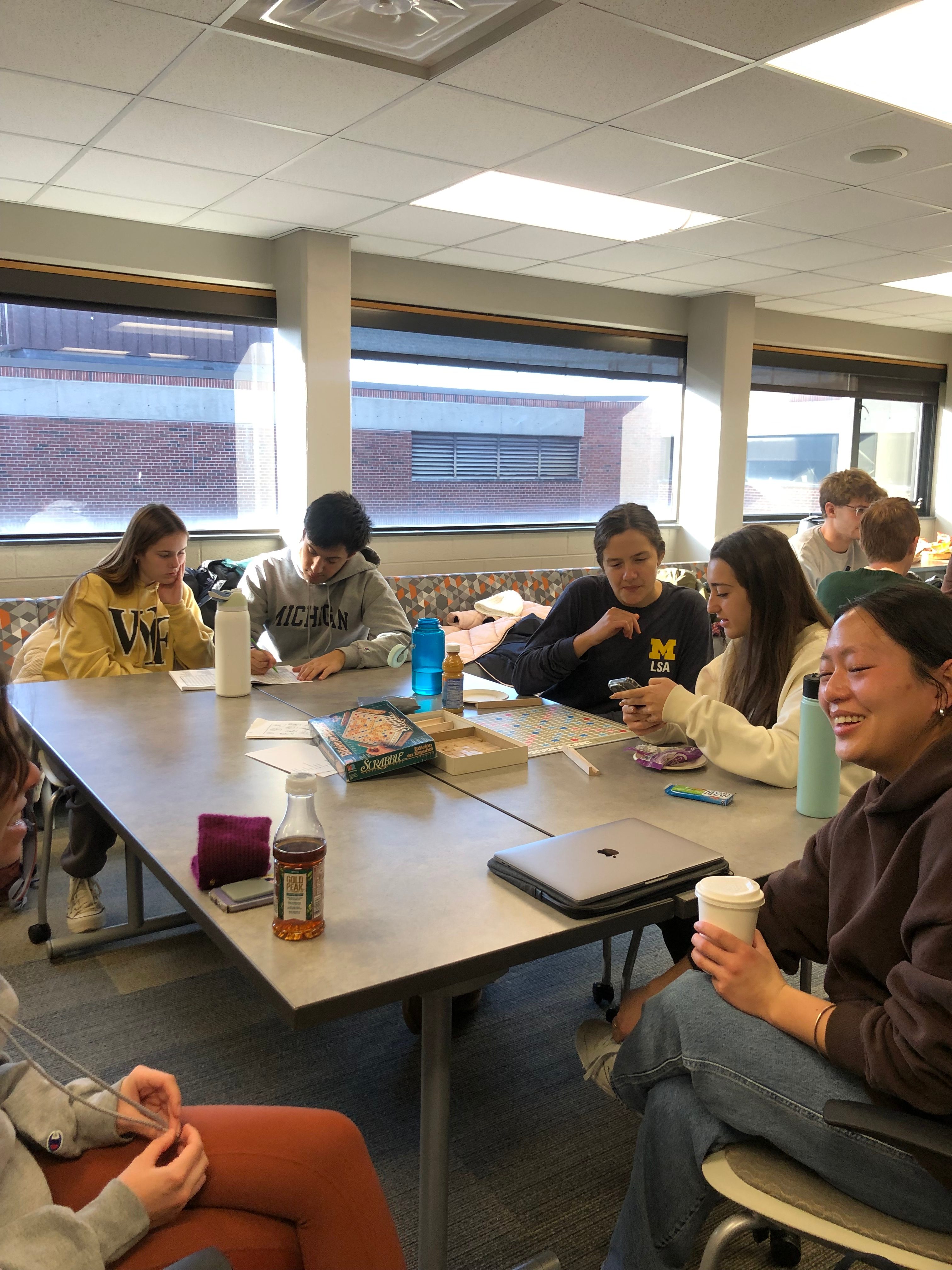 Spanish La Tertulia Students play games and chat in Spanish