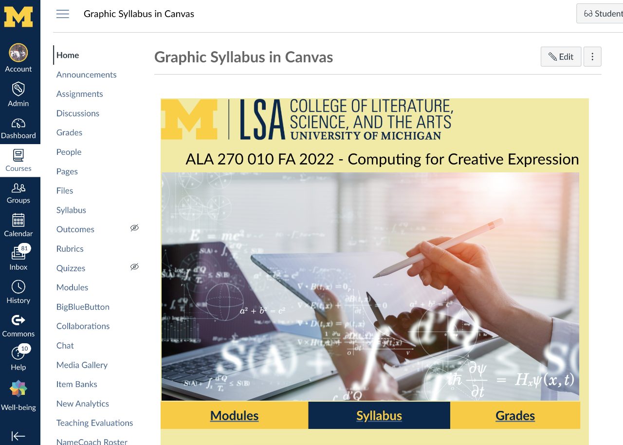Example image of a customized Canvas homepage