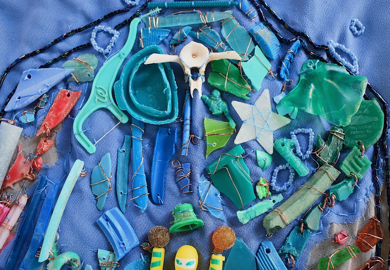 Plastic garbage on a cloth