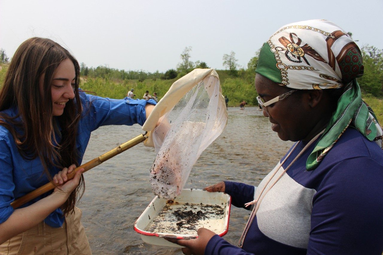 People in a river using a net