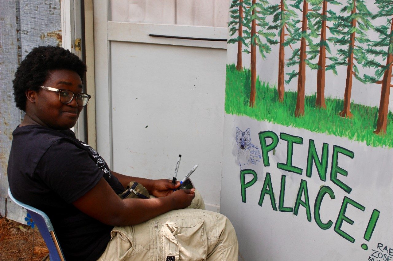 Person drawing on a door