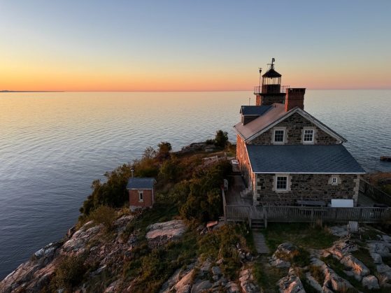 Lighthouse overlooking a big lake