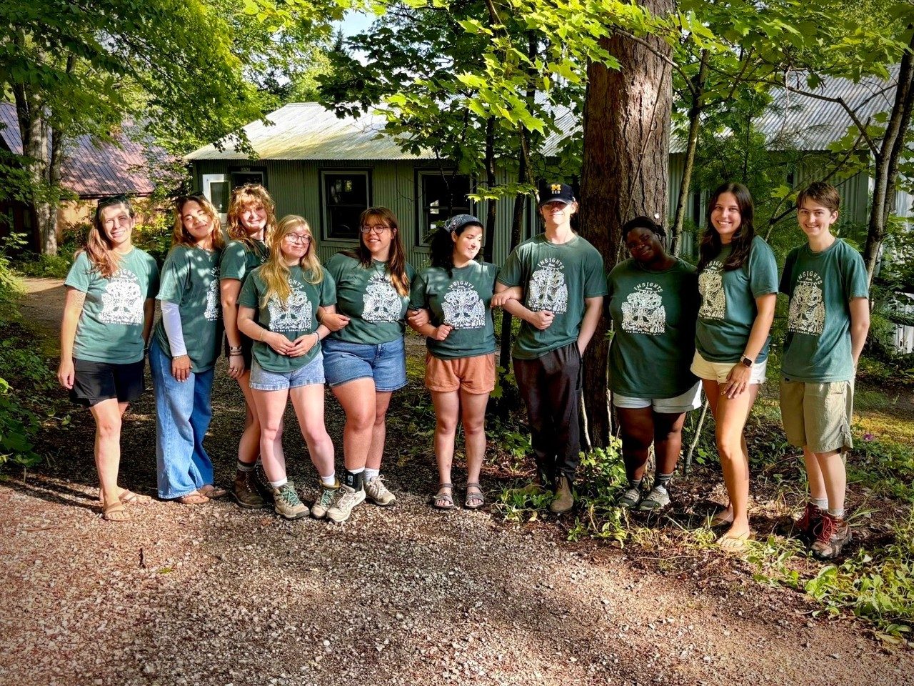 Group photo of people in a forest