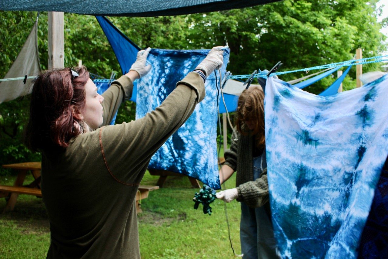 Hanging t-shirts on a line