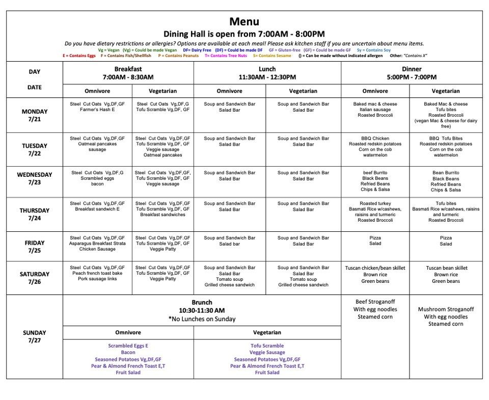 Calendar of a month featuring meals
